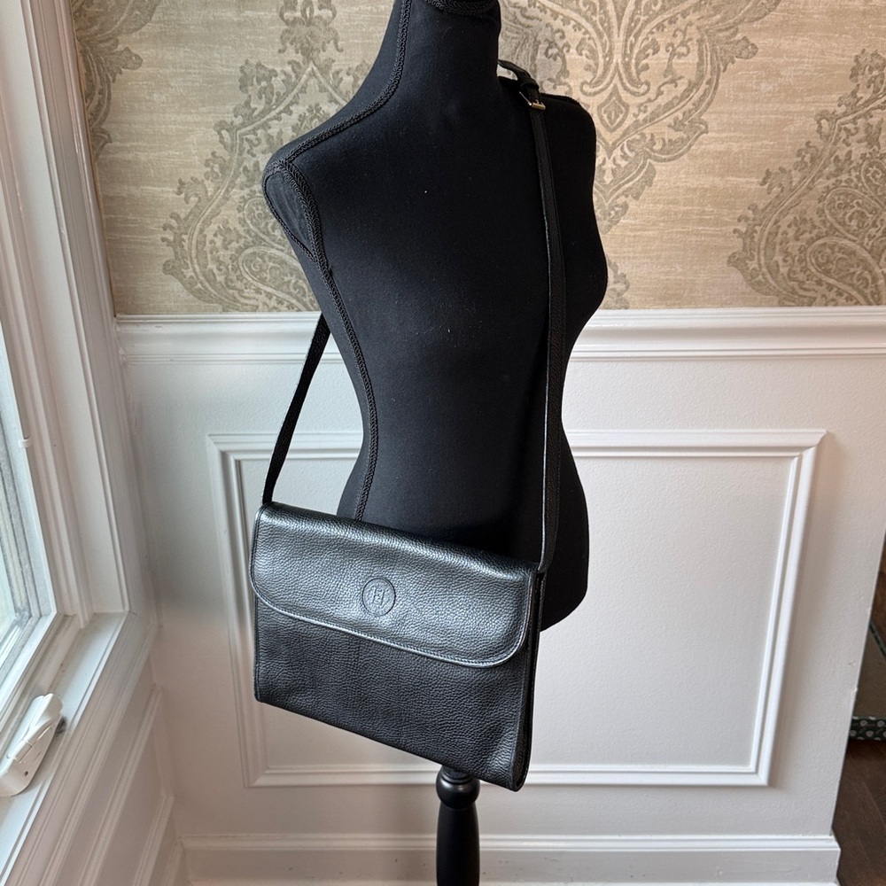 Fendi Vintage Black Leather Bag with Gold Buckle
